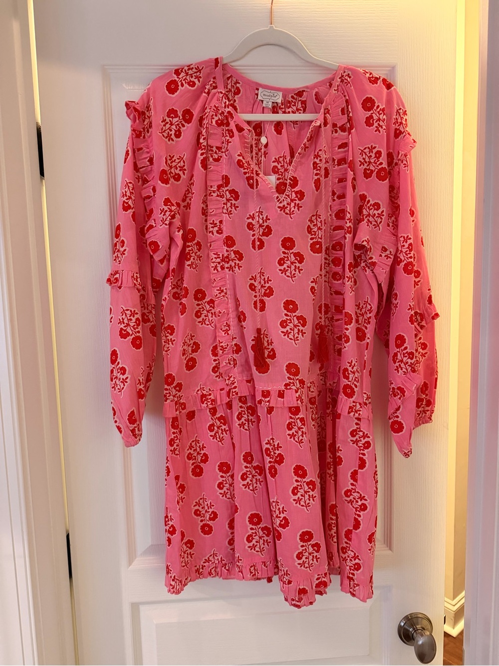 Mud Pie Pink and Red Floral Ruffle Tunic